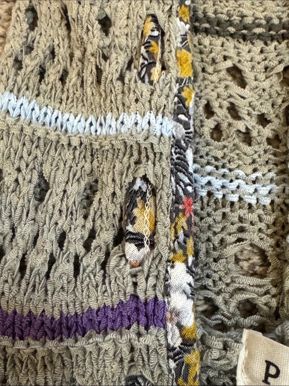 POL Openwork Crochet Sweater in Sage Green